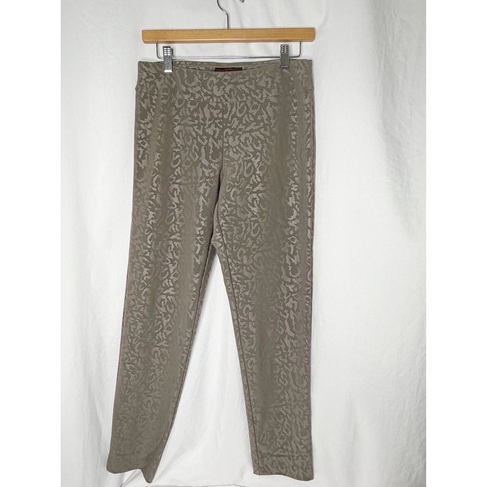 Krazy Larry Tan Golden Animal Print Pull On Stretchy Ankle Pants Women Size 6